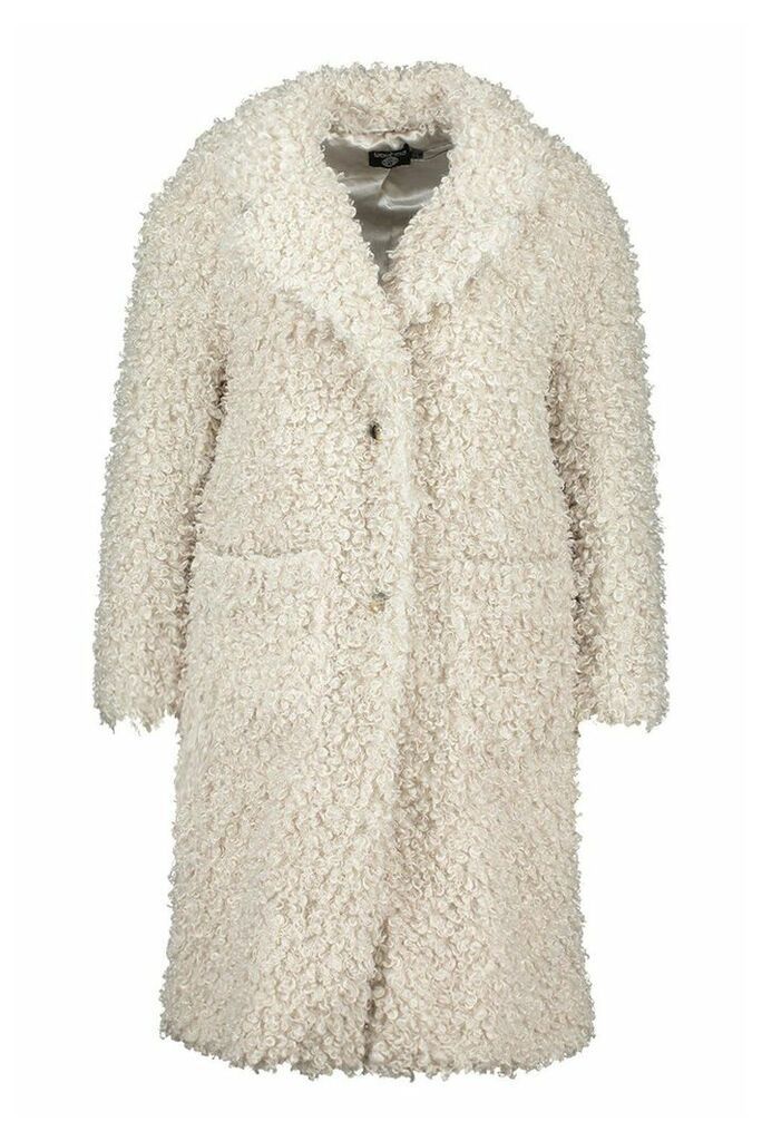 Womens Plus Teddy Faux Fur Longline Coat - White - 20, White