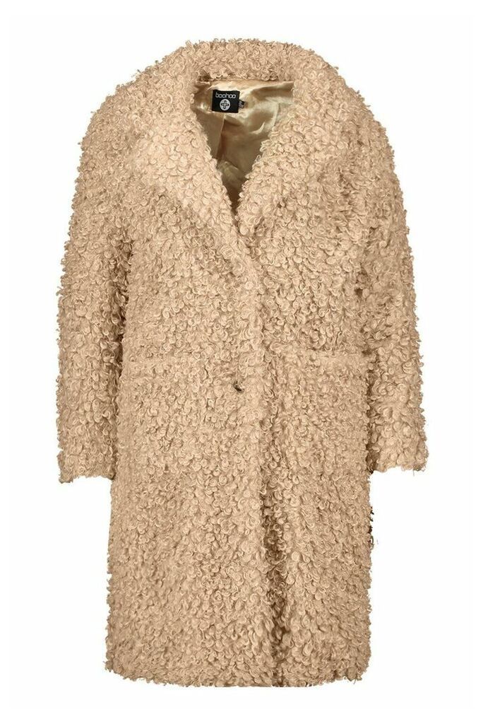 Womens Plus Teddy Faux Fur Longline Coat - Brown - 18, Brown