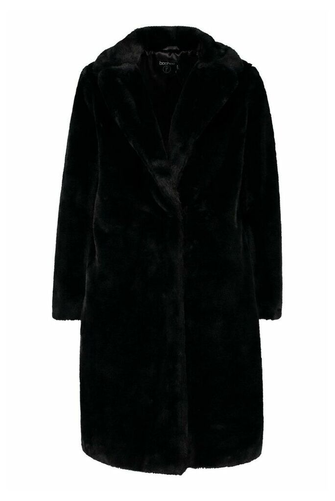 Womens Petite Longline Super Soft Faux Fur Coat - black - 12, Black