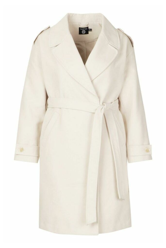 Womens Plus Wool Look Button Detail Belted Coat - white - 18, White