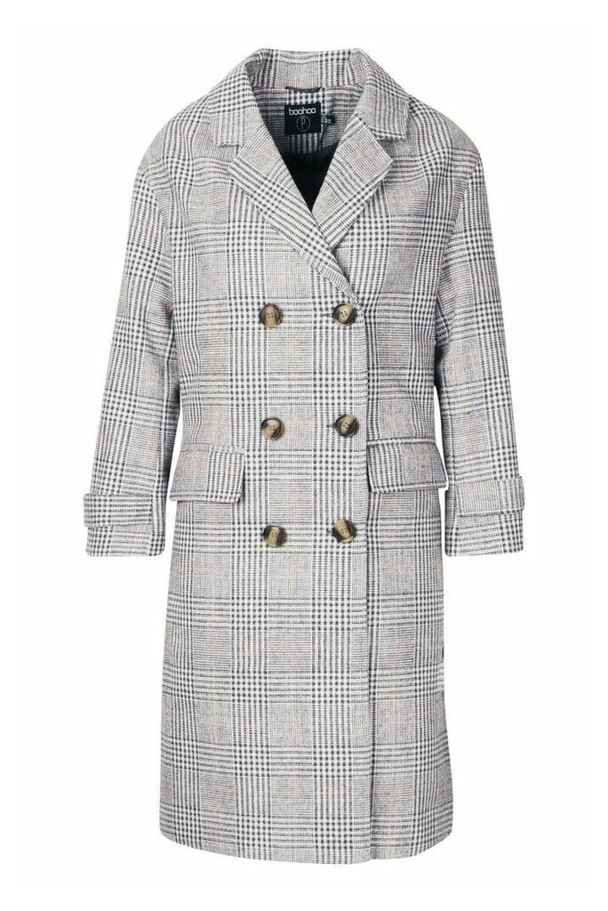 Womens Petite Prince of Wales Check Wool Look Coat - grey - 12, Grey