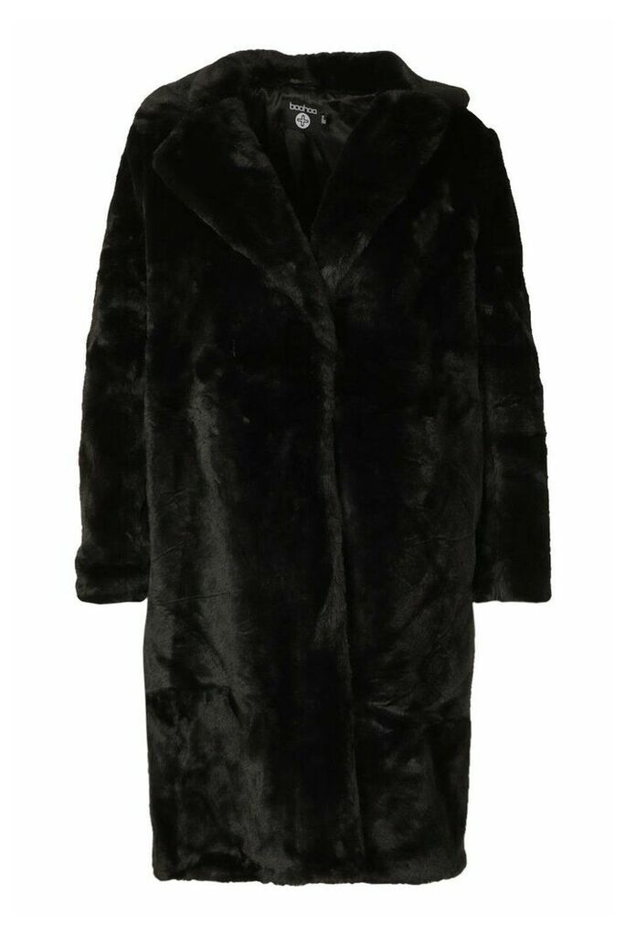 Womens Plus Supersoft Faux Fur Midi Length Coat - black - 16, Black