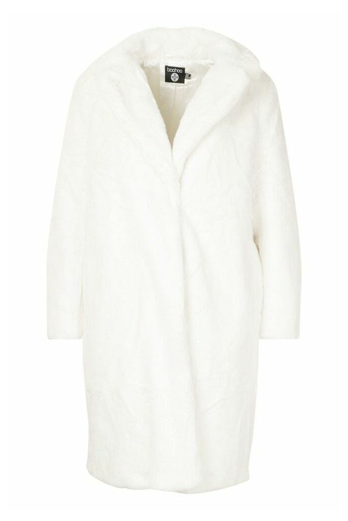 Womens Plus Supersoft Faux Fur Midi Length Coat - white - 16, White