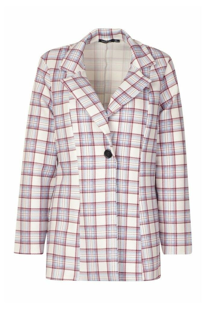 Womens Oversized Check Single Breasted Blazer - blue - 8, Blue