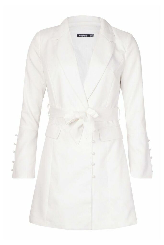 Womens Button Detail Flared Sleeve Belted Blazer - white - 10, White