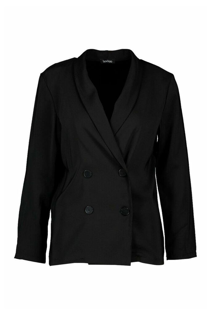 Womens Petite Light Weight Double Breasted Blazer - black - 8, Black