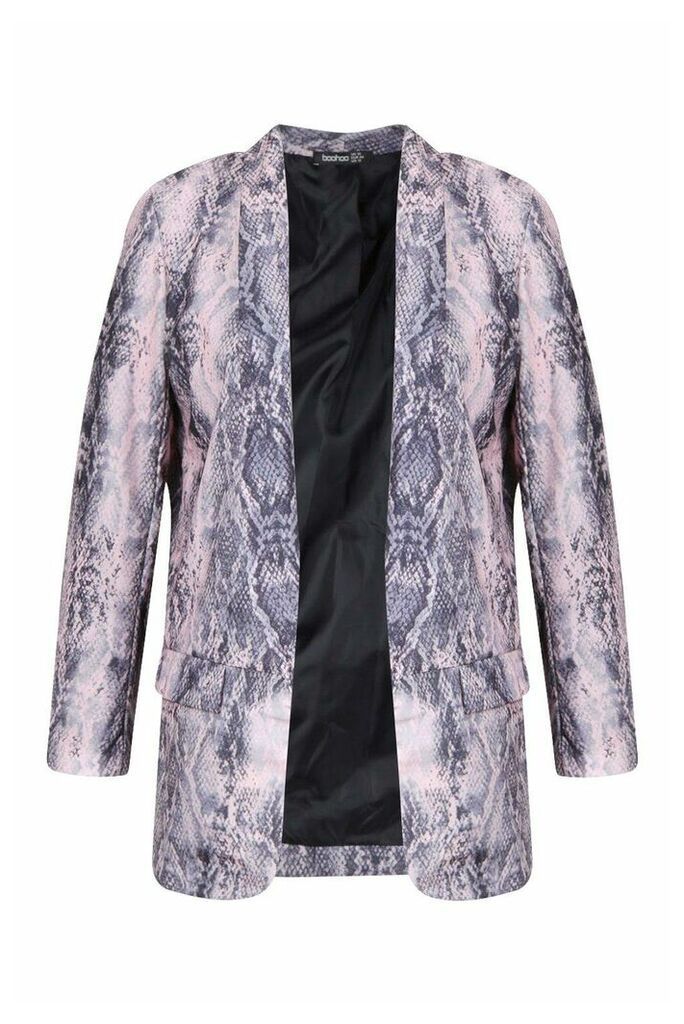 Womens Plus Snake Skin Tailored Blazer - Pink - 18, Pink