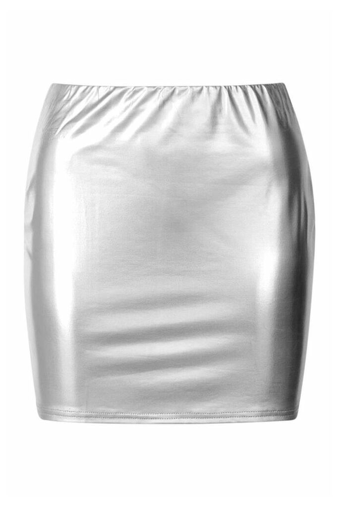Womens Metallic Mini Skirt - grey - 14, Grey