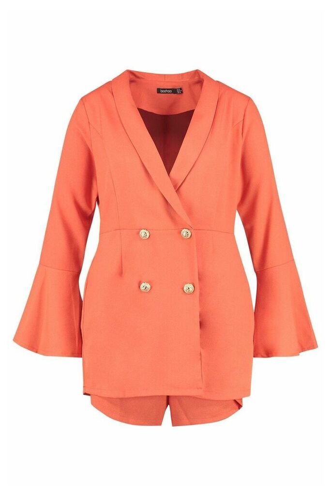 Womens Plus Tailored Flare Sleeve Playsuit - orange - 16, Orange