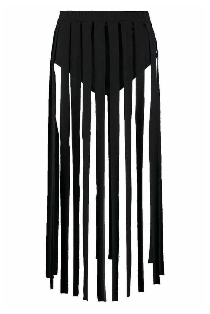 Womens Tassle Overlay Midaxi Skirt - black - 8, Black
