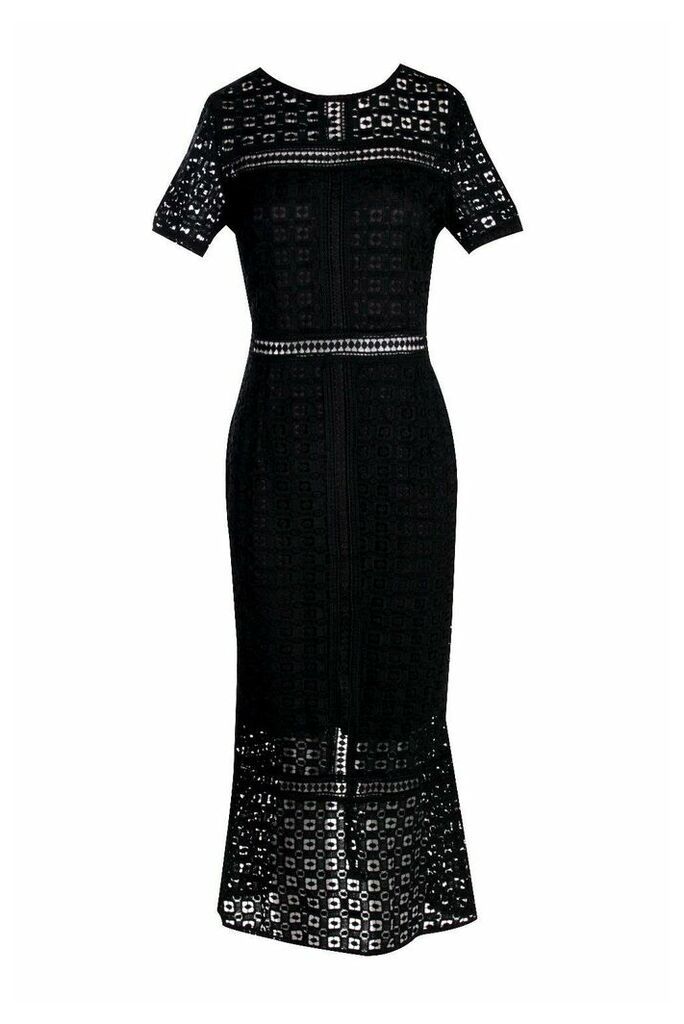Womens Boutique Crochet Midi Dress - black - L, Black
