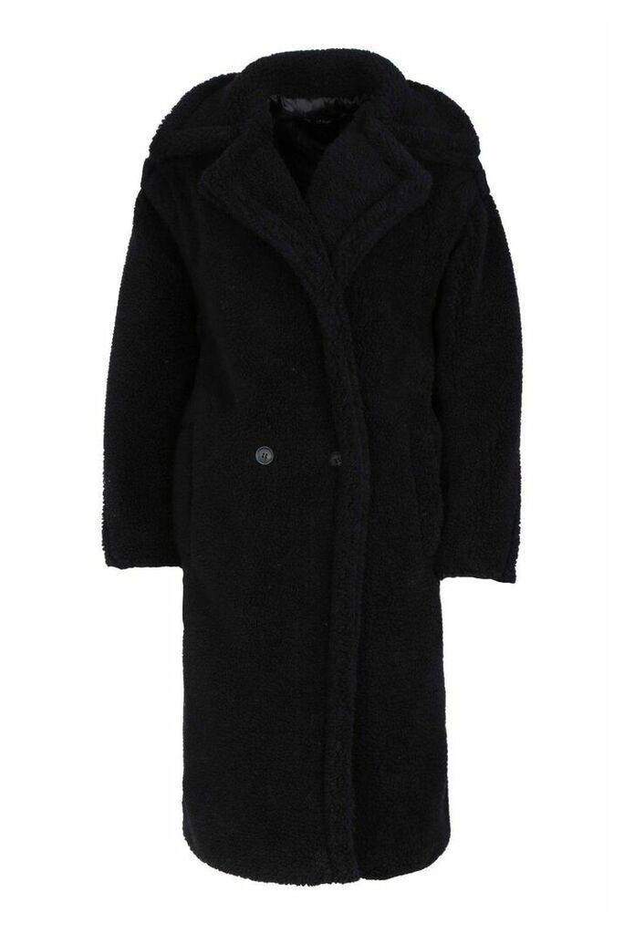 Womens Oversized Teddy Faux Fur Coat - Black - S, Black