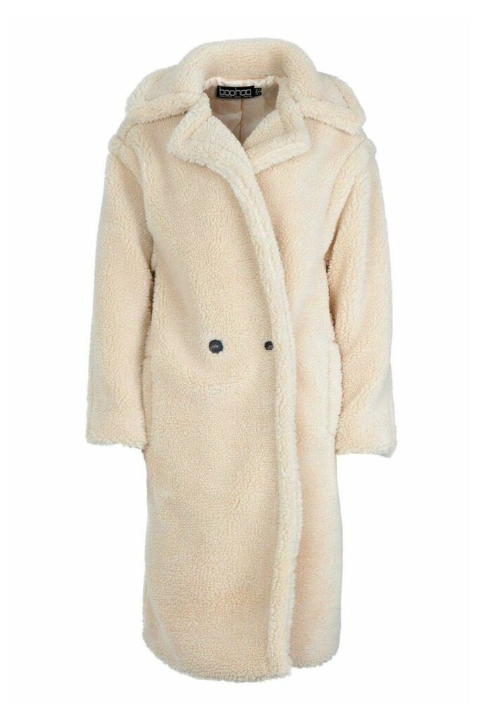 Womens Oversized Teddy Faux Fur Coat - White - M, White