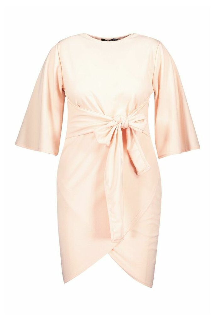 Womens Plus Kimono Sleeve Tie Waist Wrap Dress - pink - 18, Pink