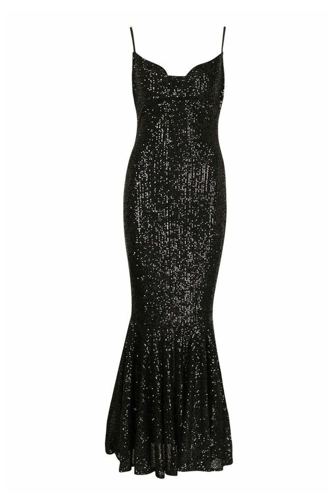 Womens All Over Embellished Fishtail Maxi Dress - black - L, Black