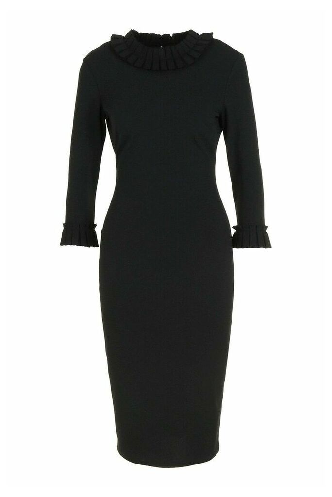 Womens Pleat Detail Midi Dress - black - 16, Black