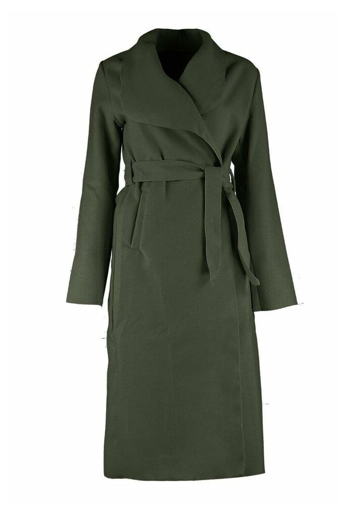 Womens Belted Shawl Collar Coat - green - One Size, Green