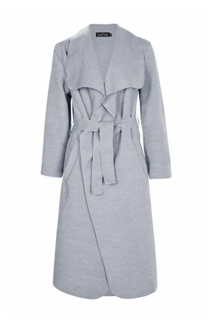 Womens Belted Shawl Collar Coat - grey - One Size, Grey