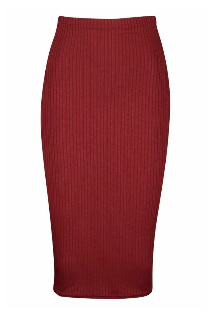 Womens Jumbo Ribbed Midi Skirt - red - 6, Red