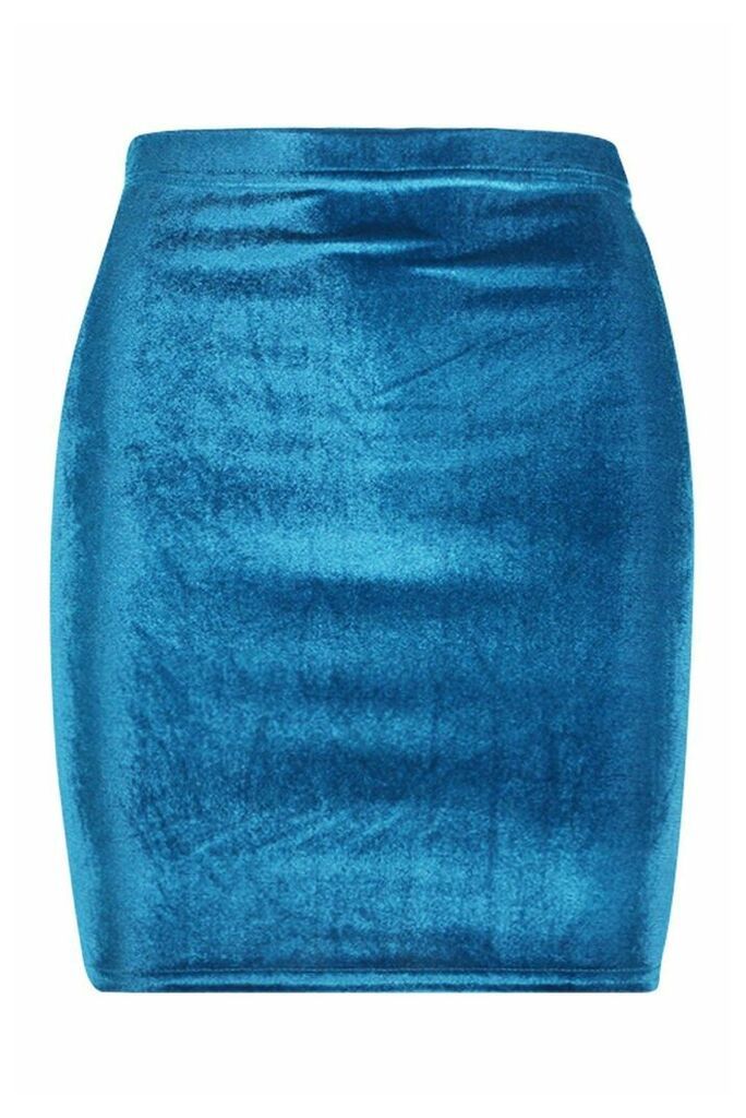 Womens Velvet Mini Skirt - Blue - 16, Blue