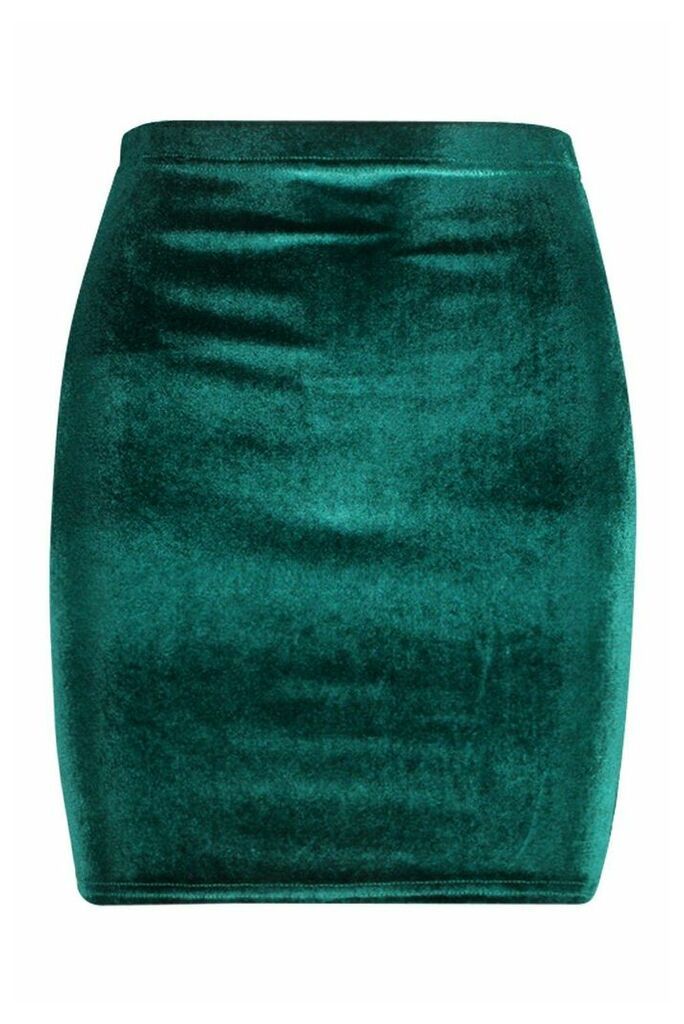 Womens Velvet Mini Skirt - Green - 14, Green