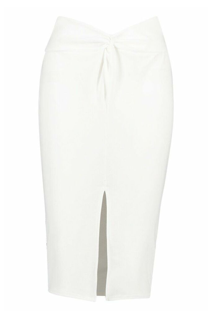 Womens Twist Split Midi Skirt - white - 14, White