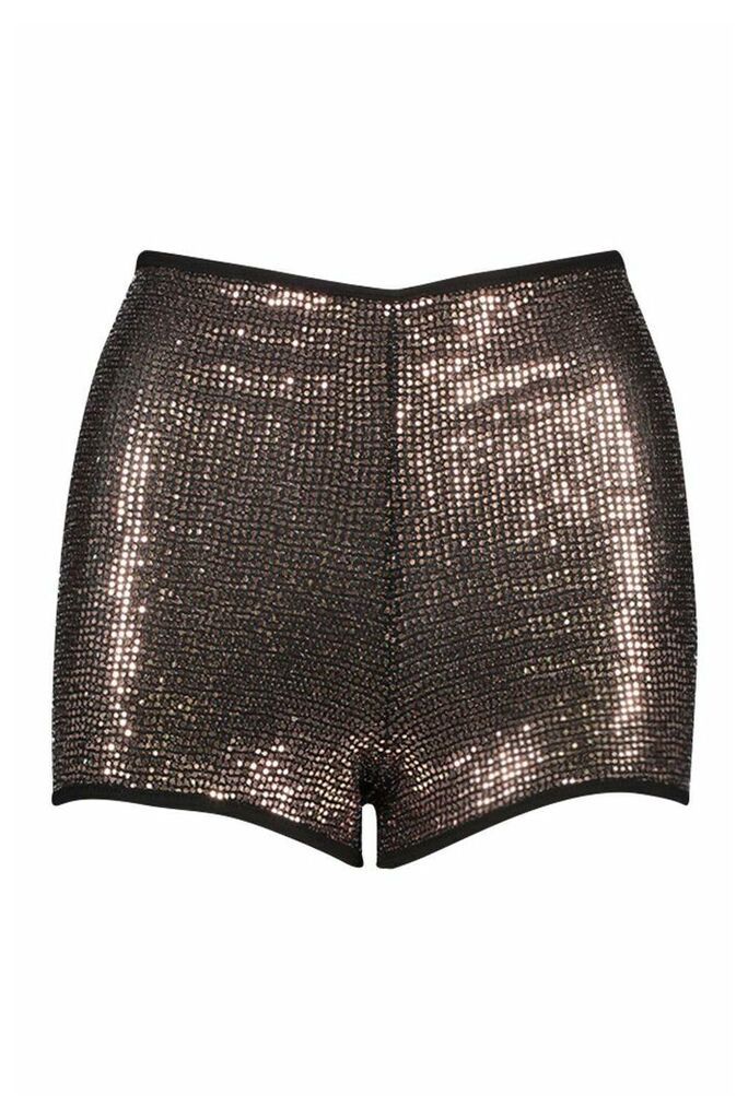Womens Sparkle Highwaist Hotpants - Metallics - 16, Metallics
