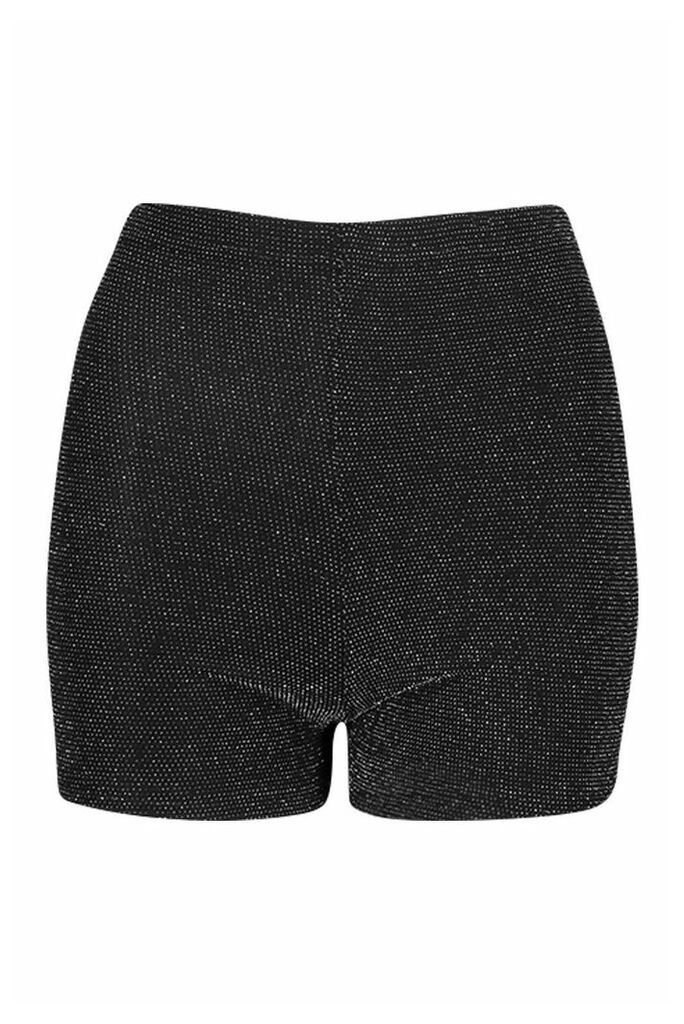 Womens Glitter Highwaist Hot trousers - black - 12, Black