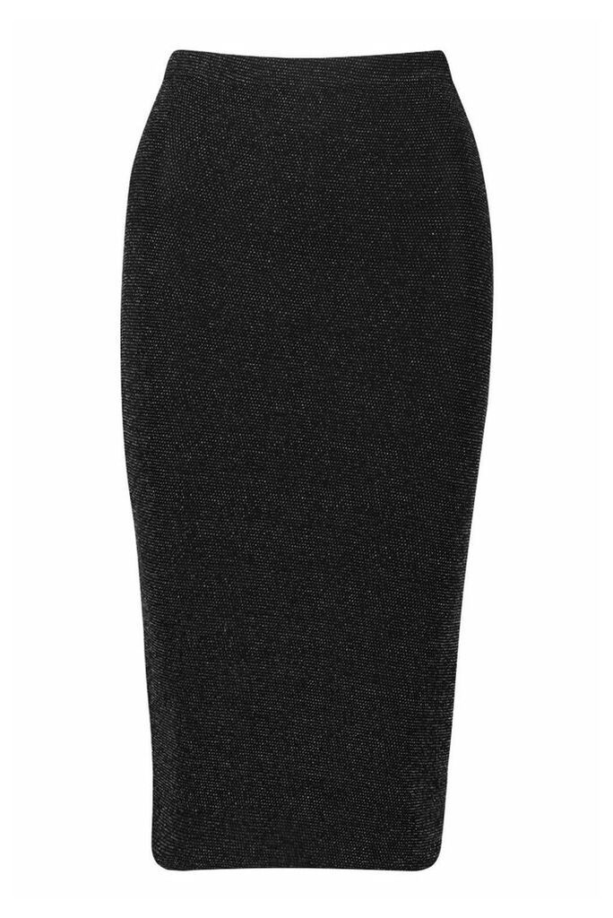 Womens Glitter Midaxi Skirt - black - 10, Black