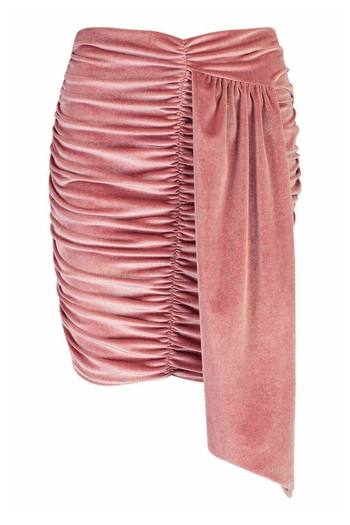 Womens Velvet Drape Front Mini Skirt - Pink - 14, Pink