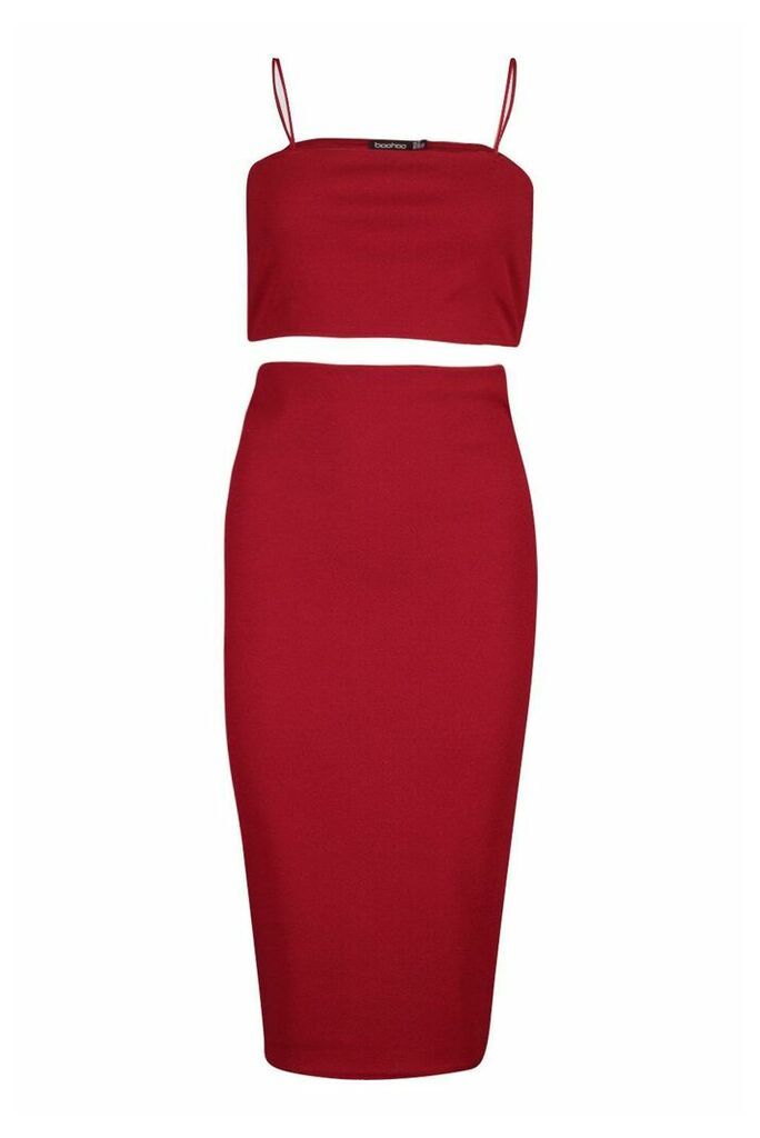 Womens Strappy Crop & Midi Skirt Co-Ord - red - 14, Red