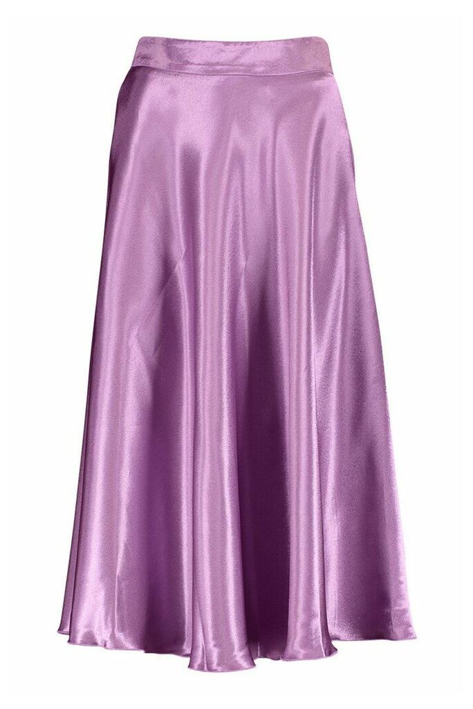 Womens Satin Full Midi Skirt - purple - 16, Purple