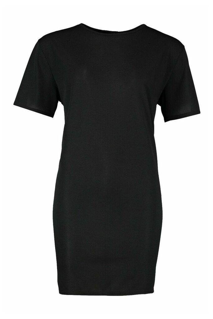 Womens Rib Knit T-Shirt Dress - black - 10, Black