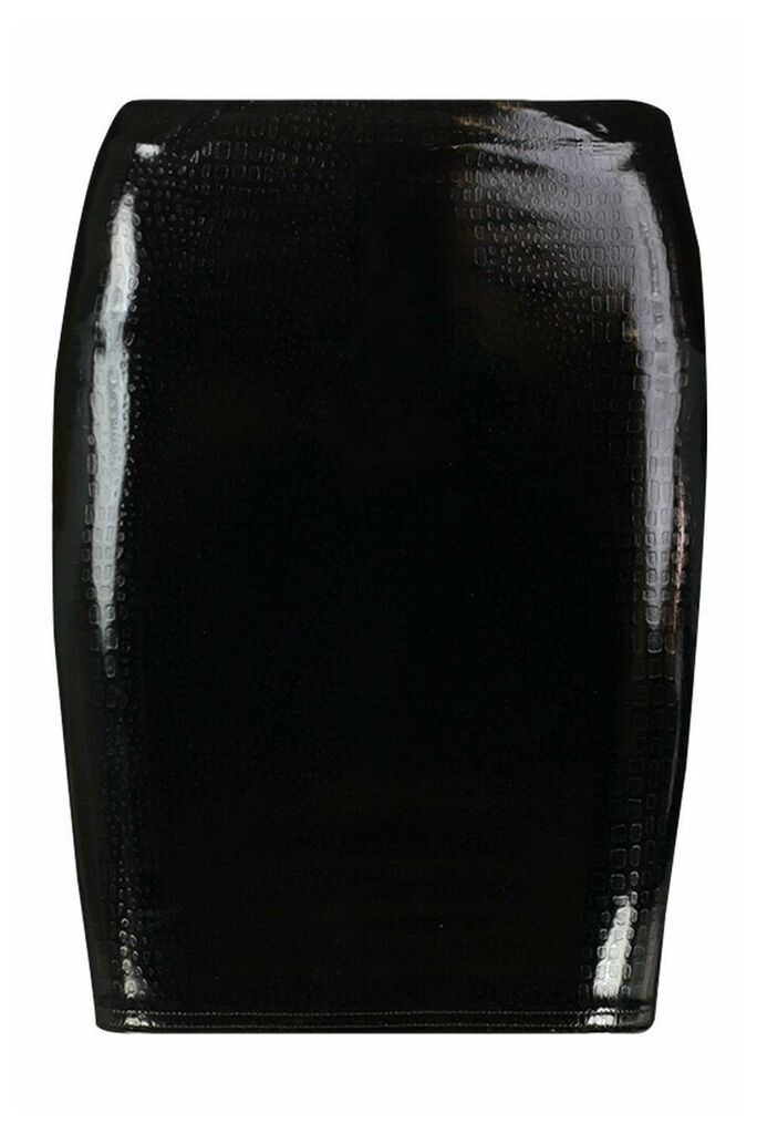 Womens Croc Vinyl Mini Skirt - black - 14, Black