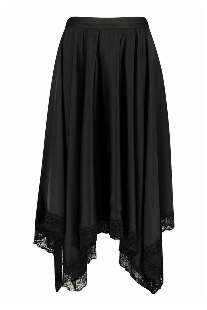 Womens Lace Trim Midi Skirt - black - 14, Black