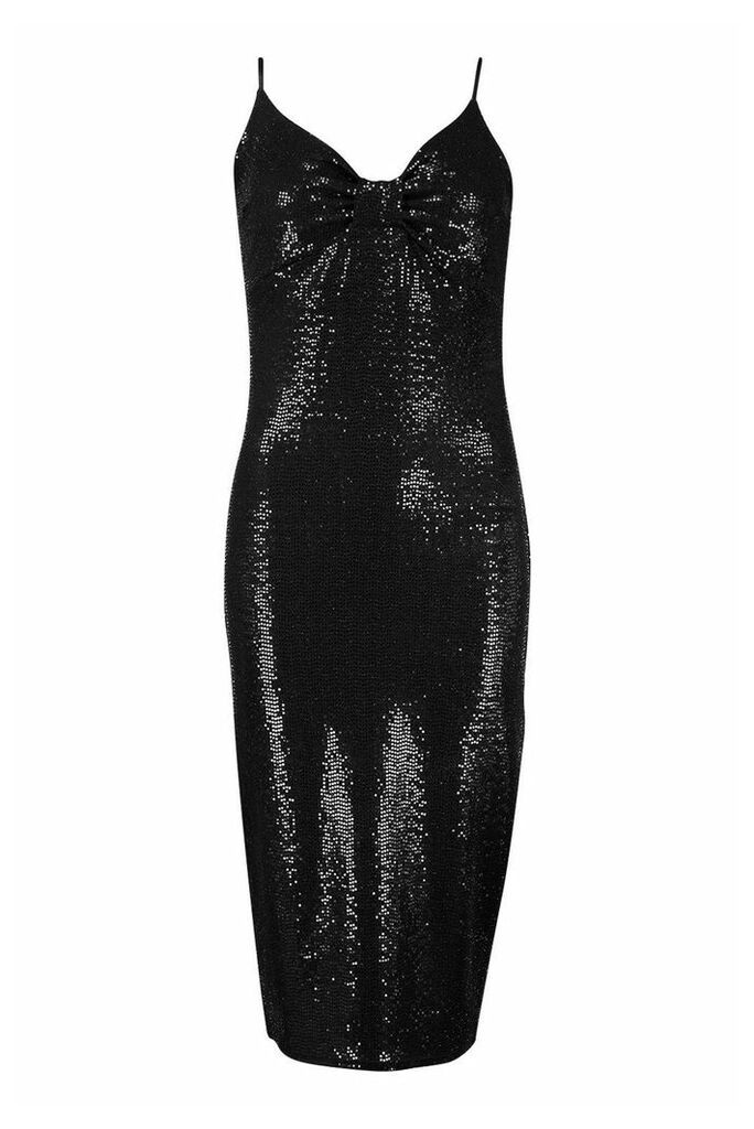 Womens Metallic Sequin Bow Midi Bodycon Dress - black - 8, Black