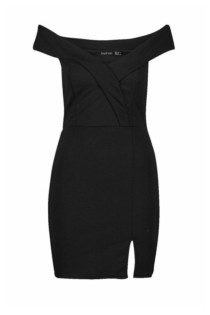 Womens Bardot Pleat Detail Mini Dress - black - 14, Black