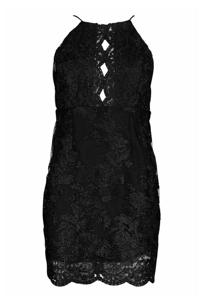 Womens Mesh Lace Detail Strappy Back Mini Dress - Black - 8, Black