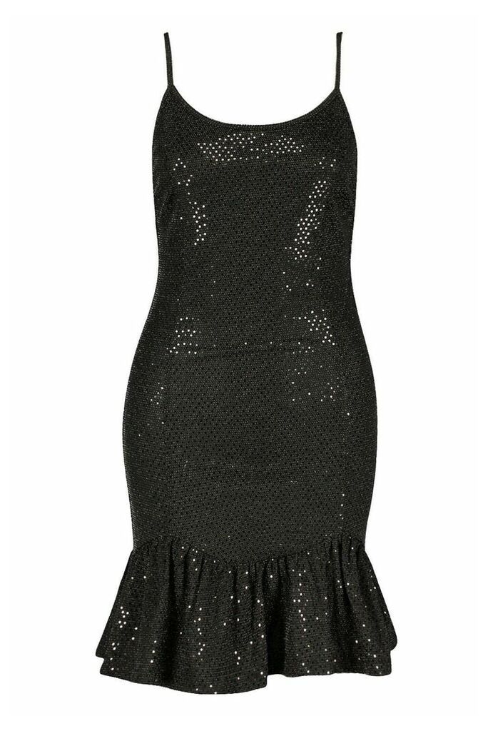 Womens Drop Hem All Over Sequin Mini Dress - Black - 6, Black