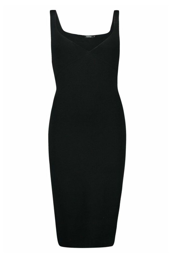 Womens Premium Rib Knit Bandage Midi Dress - black - M, Black