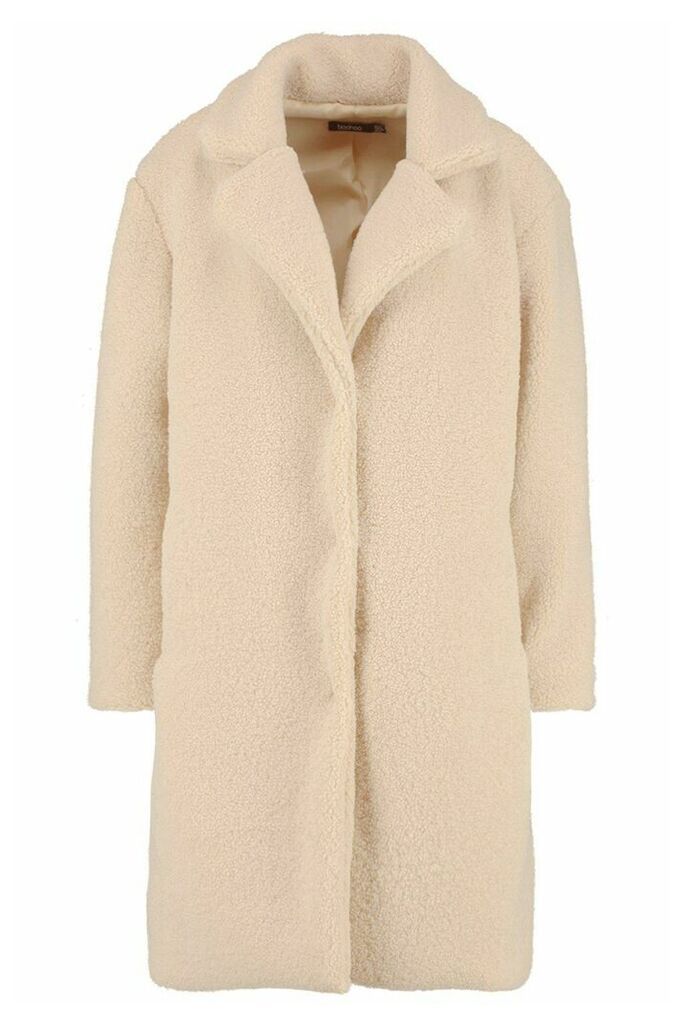 Womens Teddy Faux Fur Coat - Beige - 10, Beige