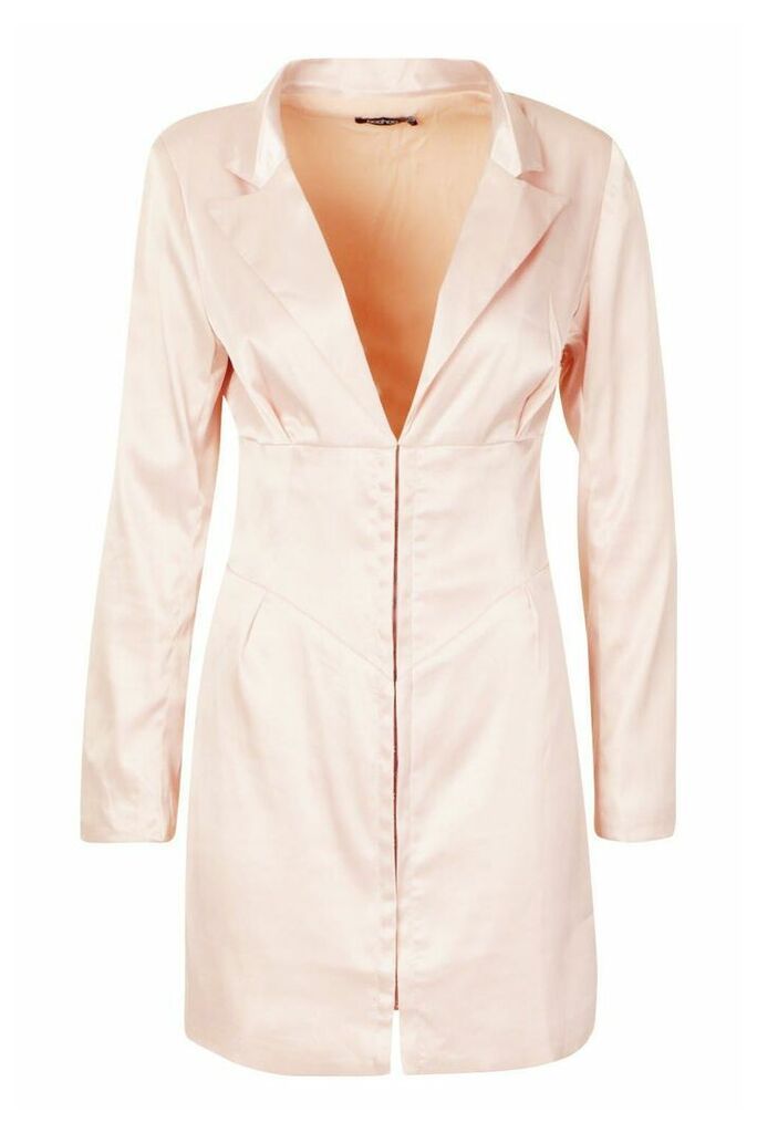 Womens Satin Corset Detail Blazer Dress - Pink - 12, Pink