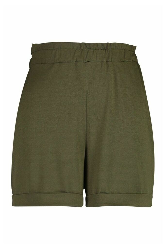 Womens Plus Paperbag Waist Tailored Shorts - green - 22, Green