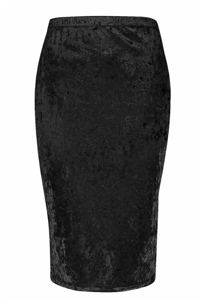 Womens Plus Crushed Velvet Midi Skirt - black - 28, Black