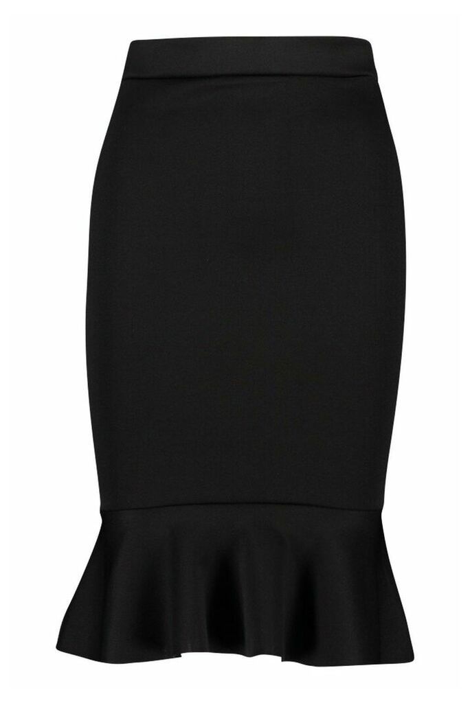 Womens Petite Peplum Hem Midi Skirt - black - 6, Black