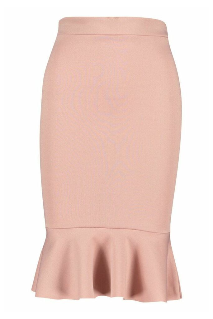 Womens Petite Peplum Hem Midi Skirt - pink - 4, Pink