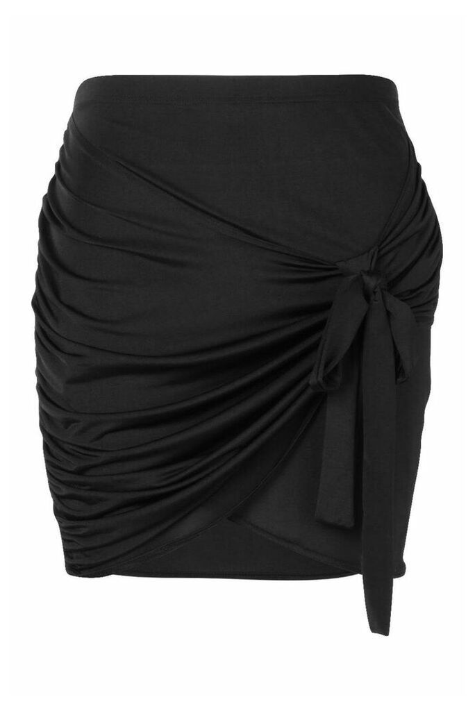 Womens Plus Disco Slinky Wrap Bodycon Skirt - black - 24, Black