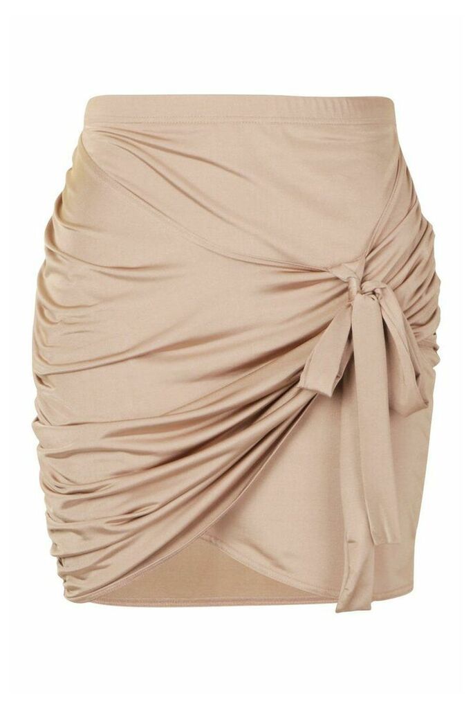Womens Plus Disco Slinky Wrap Bodycon Skirt - beige - 24, Beige