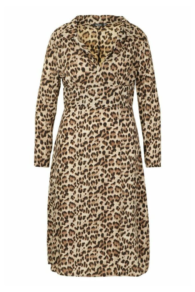 Womens Plus Leopard Shirt Midi Dress - brown - 20, Brown