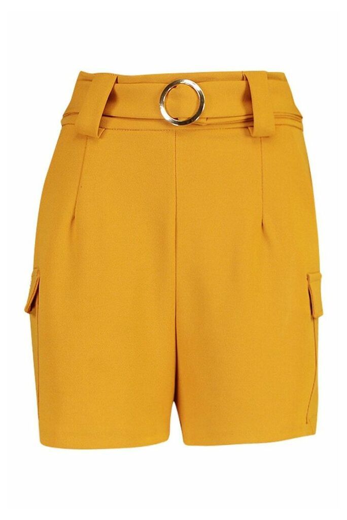 Womens Gold O Ring Pocket Side Shorts - yellow - 14, Yellow